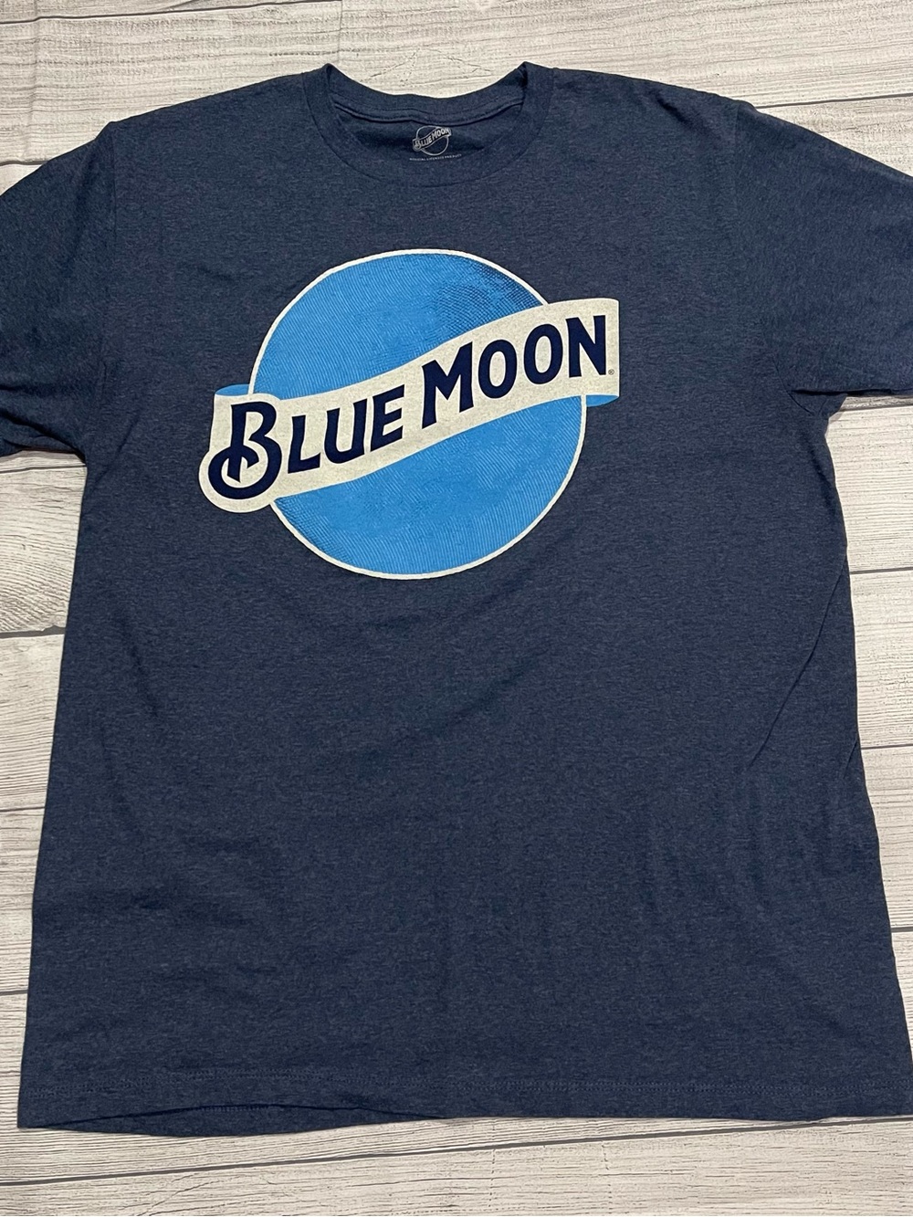 Blue Moon Beer Logo Graphic T-Shirt Men’s Large Heather Blue Brewery Bar Tee